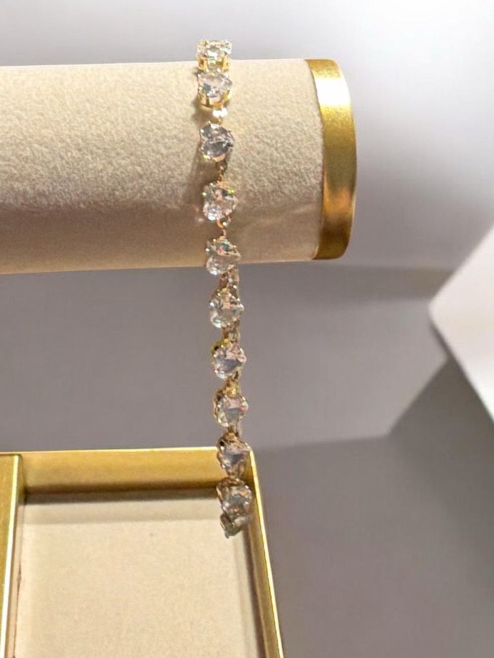 Gold CZ heart shaped Tennis Bracelet